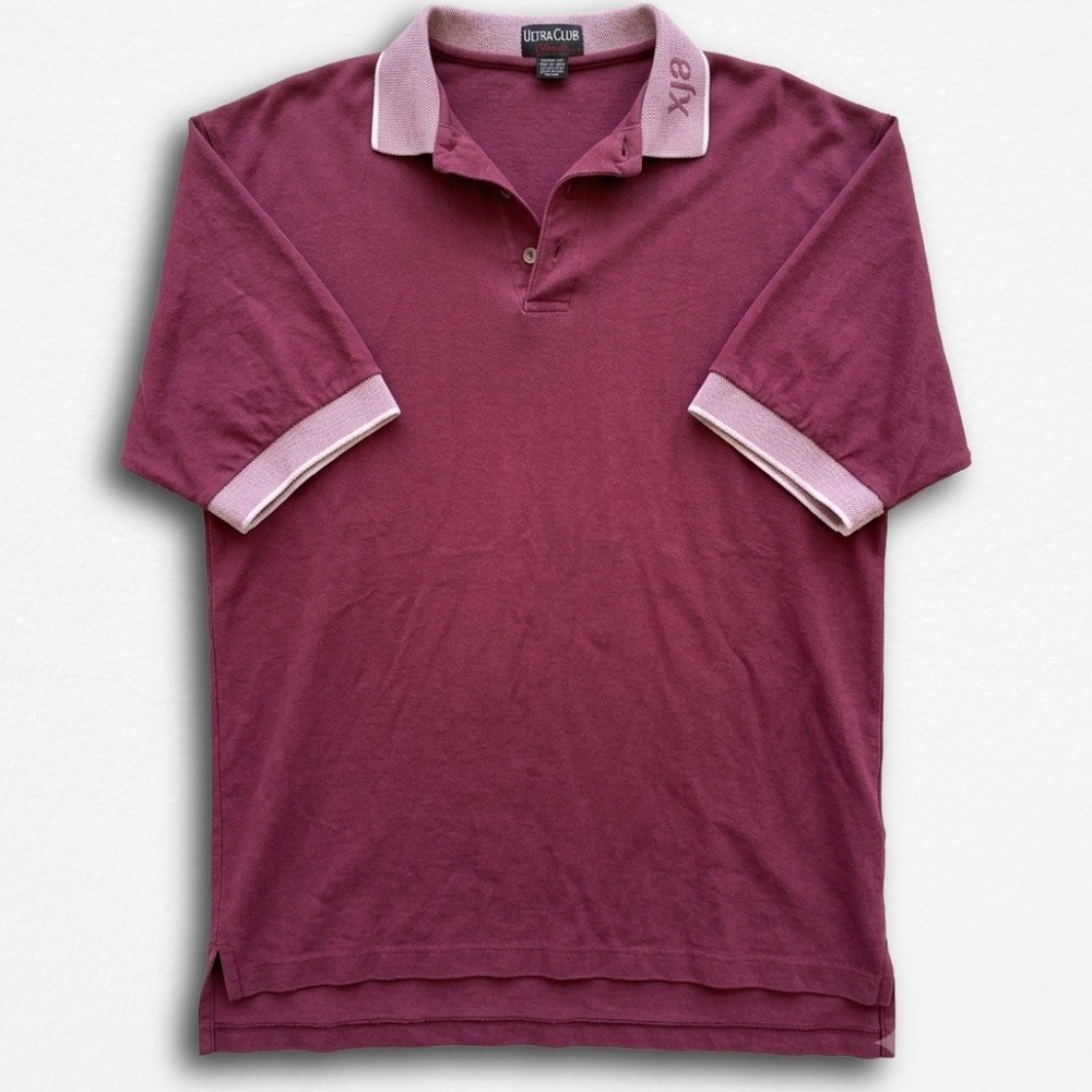 UltraClub‎ Large Burgundy Herringbone Cotton Polo Shirt XJ8 Logo Short Sleeve